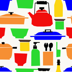 Colorful Kitchen Utensils Pattern, background, wallpaper with hand drawn for banners, cards, flyers, social media wallpapers, etc. vector illustration