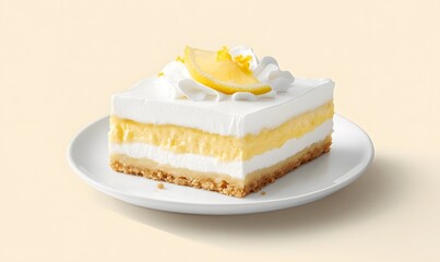 lemon lasagna served on a white dessert plate, Generative AI