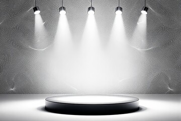 Modern empty stage with spotlights in abstract background.