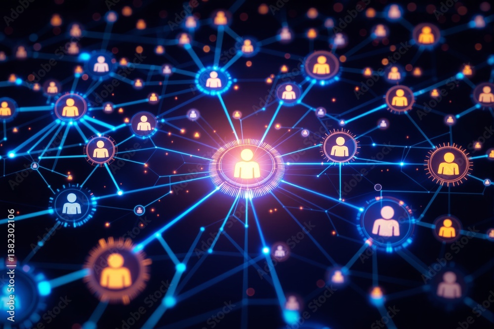 Aufkleber digital network of interconnected people with glowing blue links on dark background. concept of soci