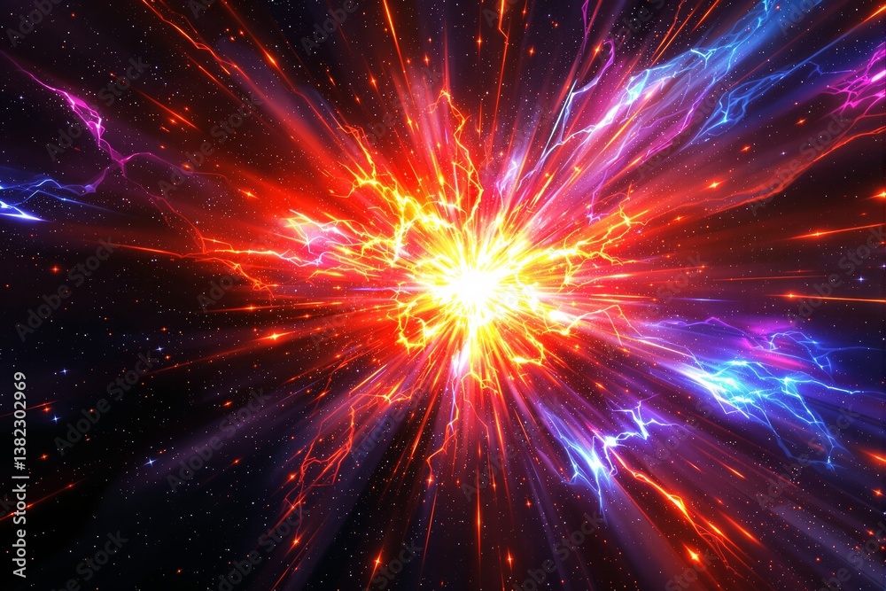 Aufkleber explosive cosmic burst with vibrant energy and lightning in deep space.