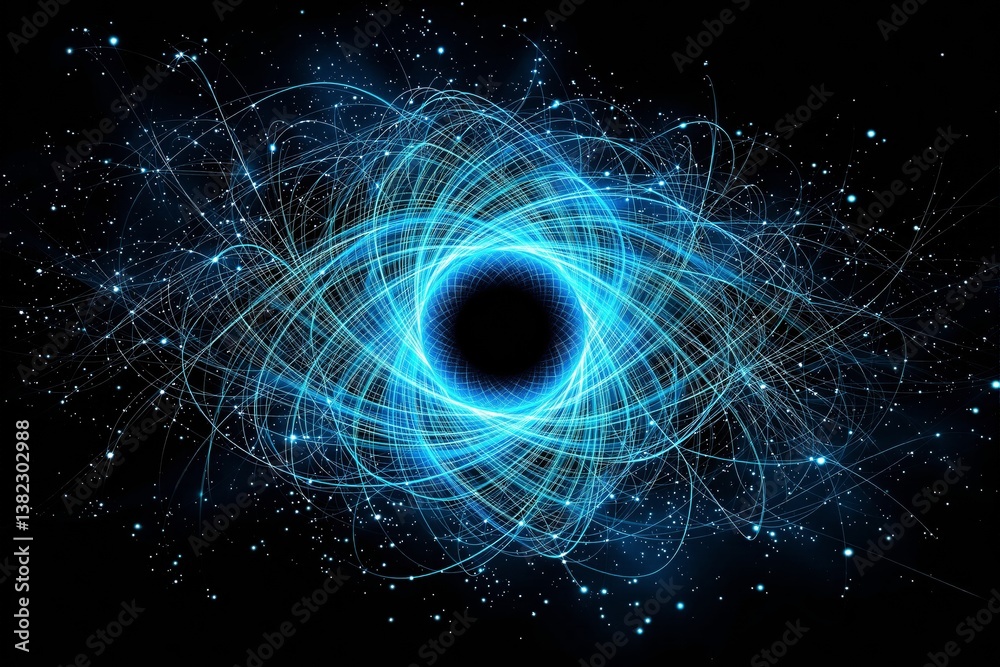 Aufkleber abstract glowing blue light vortex with intricate swirling lines and particles in deep space backgro