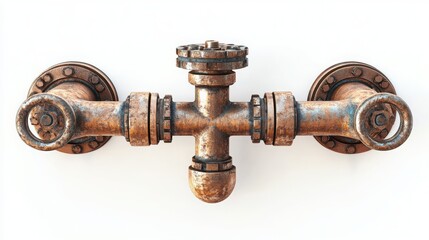 Water pipes and valve isolated on white background. 3D illustration.