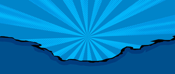 banner background with torn paper comic style design on blue 