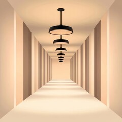 Endless Corridor Illuminated by Row of Hanging Pendant Lights