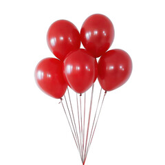 Bunch of red balloons isolated on transparent background