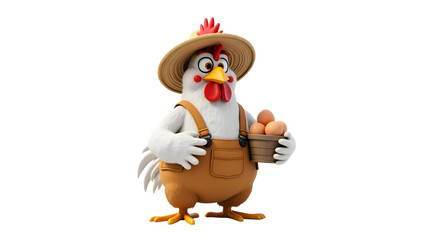 Chicken Farmer Cartoon Character Holding a Bucket of Eggs Isolated