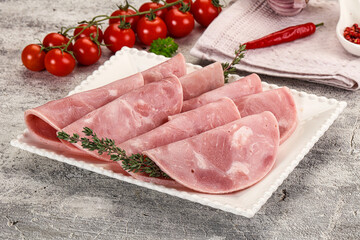 Sliced pork ham sausages slices