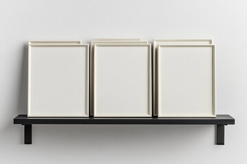 Mockup of Blank Frames on a Shelf Against a Minimalist Background  