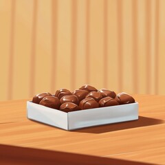 Obraz premium Open White Box Filled with Assorted Chocolate Candies on Wooden Table