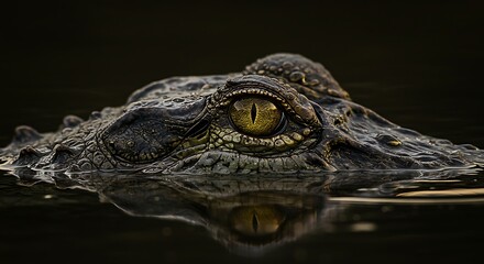 Close-up of a crocodile's eye, showcasing its intense gaze.