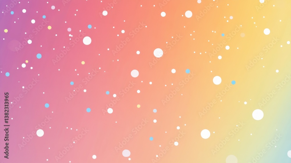 Poster pastel rainbow gradient background with scattered white and colored dots.
