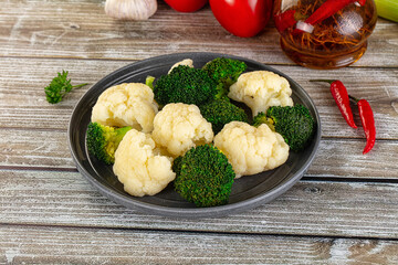 Vegan cuisine Steamed cauliflower and broccoli cabbage