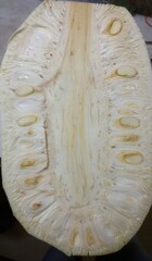 Young jackfruit that has been peeled and split is a traditional Indonesian food ingredient for various recipes.
