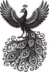 ornament, silhouette, bird, element, illustration, decoration, clip art, feather, peacock, tattoo