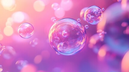 Floating soap bubbles in pastel colors, soft bokeh background.  Possible use  product advertisement, social media