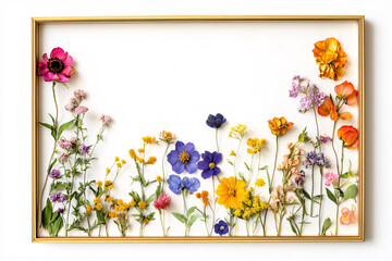 Pressed Flower Frame Art Still Life Flowers in Gold Frame