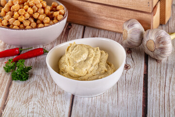 Natural organic homemade chickpea hummus