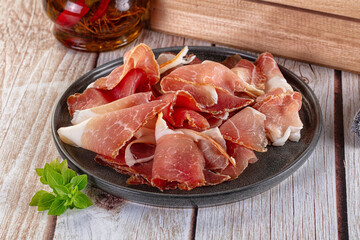 Cured parma pork meat slices