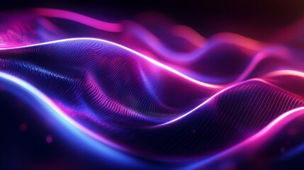 Futuristic 3d render of abstract glowing waves and neon light trails – digital fantasy background with vibrant energy flow and blurred motion effects
