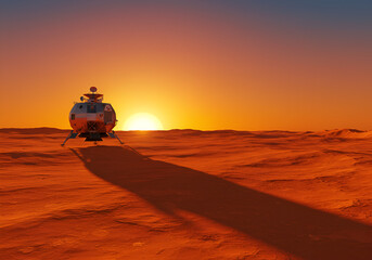 Distant View Of Science Module Casting Shadow On Orange Terrain During Sunset