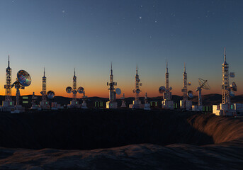 Obraz premium Crater Rim Lined With Antennas And Data Relay Beacons