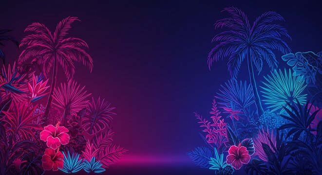 Neon Nightscape: Tropical Dream AI Generated