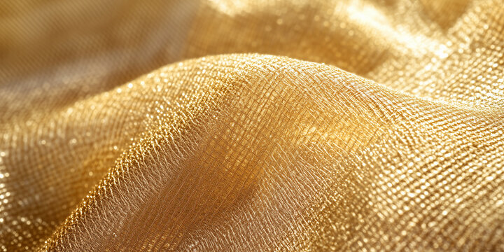 Goldfarbiger Seidenstoff, gl&auml;nzend Nahaufnahme mit Strukturen Hintergrundbild Textur