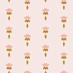 Hand drawn flower motif forming a minimalist subtle splendor floral stripes pattern in colors of brown and on cream background. Seamless vector pattern. Great for homedecor, fabric, wallpaper, gifting
