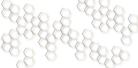 Abstract hexagon white background with shadow .golden background Futuristic blue neon honeycombs. Modern technology design. Vector illustration.	
