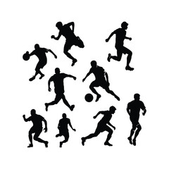 Football Player Silhouette set Clipart on a white Background