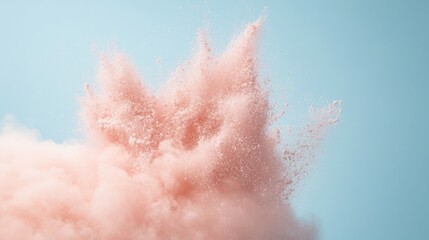 Fototapeta premium Pink powder explosion against a light blue background.