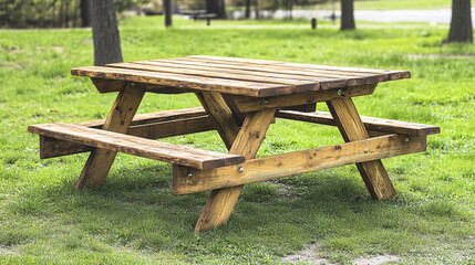 Rustic wooden picnic table outdoor bench seating for garden & patio