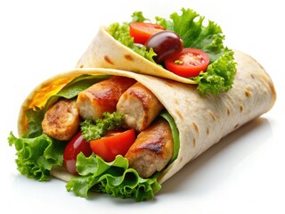 Delicious Chicken Sausage Wrap Recipe - Food Photography - Isolated White Background