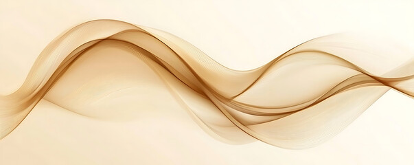 Minimalist abstract wave pattern in flowing brown lines on an off white background creating a soft sense of movement and elegance through smooth overlapping curved shapes