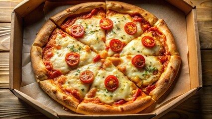 Drone Shot Pizza Box Closeup - Aerial View Delicious Cheese Pizza Delivery