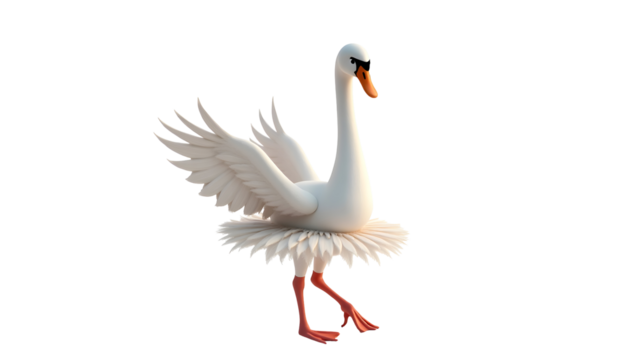 White Swan Dancing Ballet Wearing a Tutu Against Transparent Background