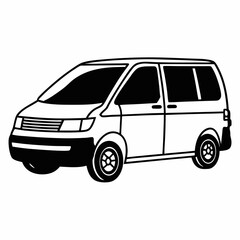 a line art vector illustration of black and white van icon in white background