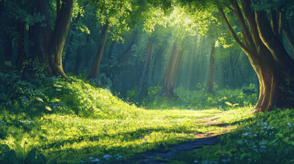 Obraz premium Mossy trail in sunlight