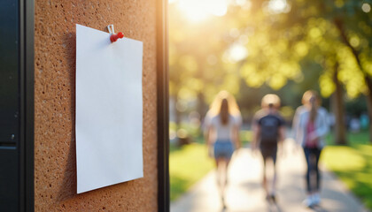 Outdoor flyer pinned to corkboard in park, inviting community engagement