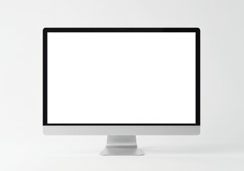 Fototapeta premium A minimalist silver computer monitor with a blank white screen on a white background in studio shot