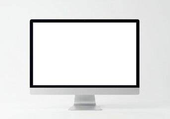 Fototapeta premium A sleek silver computer monitor with a blank white screen on a plain white background in studio shot