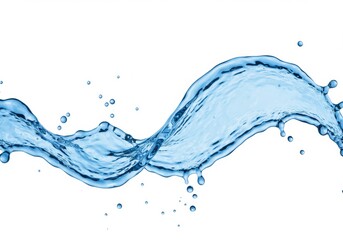 A vibrant splash of water with droplets suspended in air against a clean white background scene