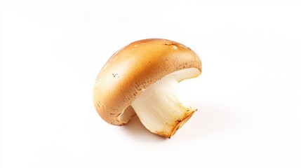 Fototapeta premium Freshly harvested mushroom showcasing its smooth cap and delicate gills against a clean white background, isolated on white background