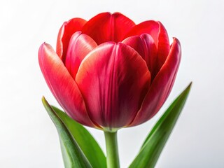 Red Tulip Flower Isolated White Background, Spring Bloom, Macro Photography, Single Tulip, Floral Image, Botanical Illustration,  Closeup Red Tulip,  Vibrant Red Flower