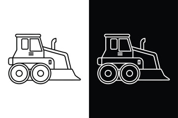 Minimalist Bulldozer Icon Vector. Thin Line Flat Design for Mining and Construction