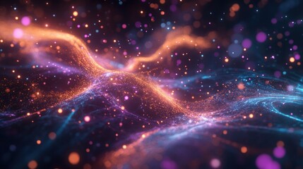 Obraz premium Abstract Cosmic Nebula: Vibrant Colors and Glowing Particles