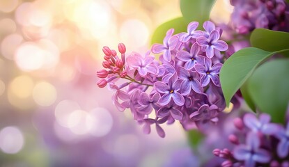 Delicate lilac blossoms in soft sunlight