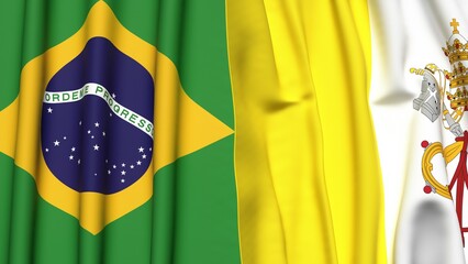 Flags of BRAZIL and VATICAN with realistic cloth texture