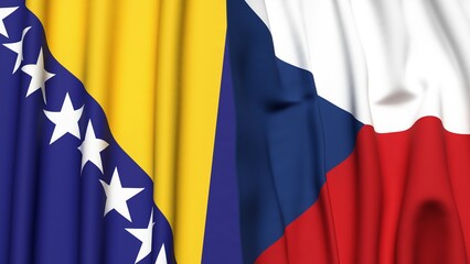 Flags of BOSNIA and CZECH REPUBLIC with realistic cloth texture
